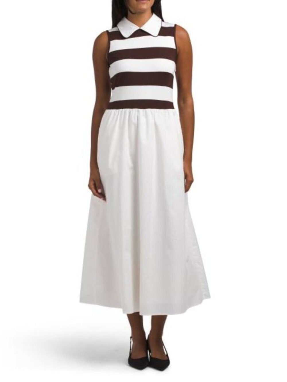 CYNTHIA ROWLEY Mixed Striped Piped Collar Maxi Dress